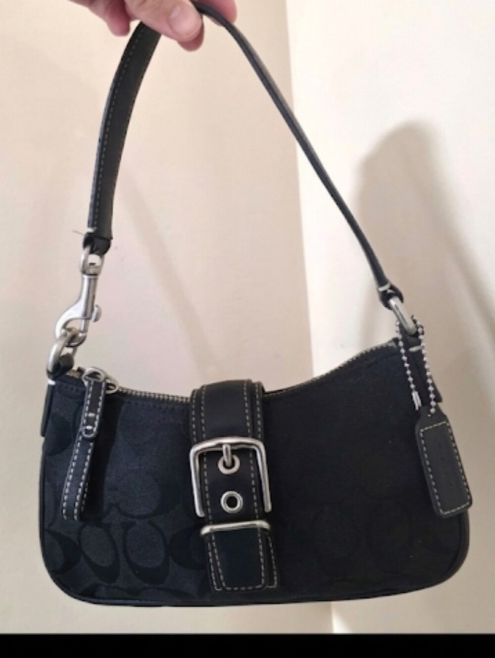 Coach Vintage Y2k Black Leather And Canvas Signature Mini Shoulder Bag